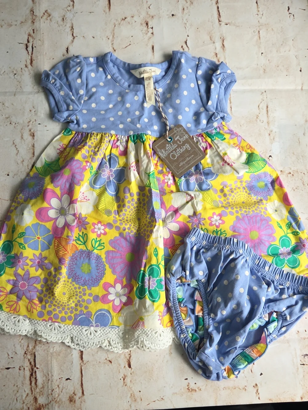 Matilda Jane Light Blue Polka Dot Bodice with Multicolor Floral Skirt